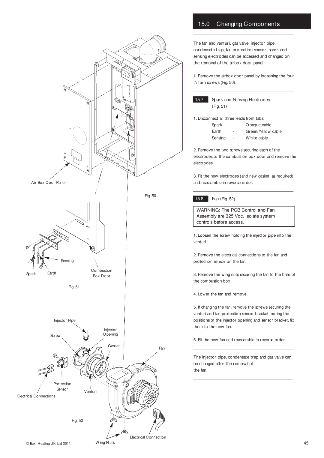 Baxi Potterton Gold FSB 30 HE manual Spark and Sensing Electrodes Fig 