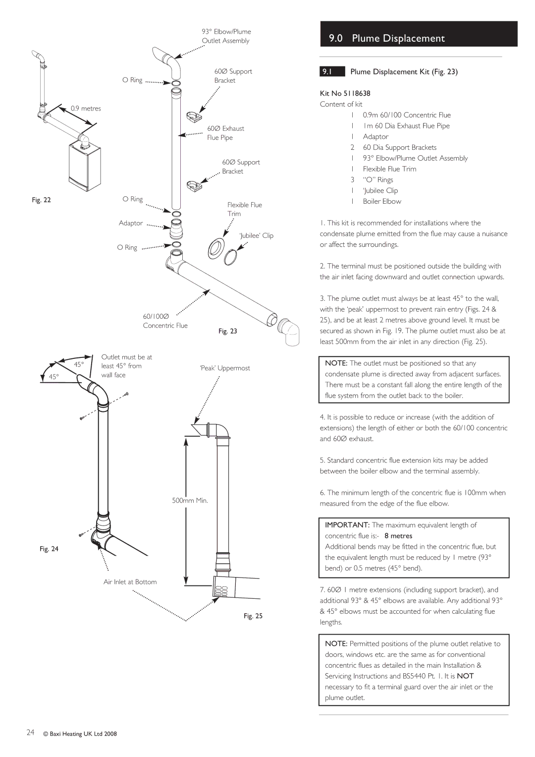 Baxi Potterton Gold HE A Range manual Plume Displacement Kit Fig, Metres Ring Adaptor 