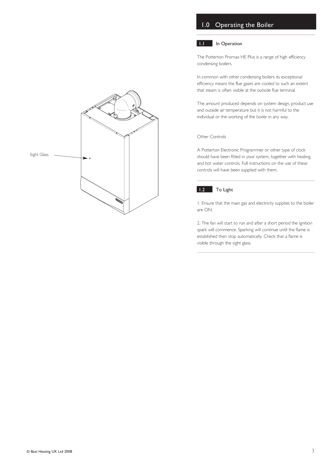 Baxi Potterton Promax 15/2 warranty Operating the Boiler, Operation 