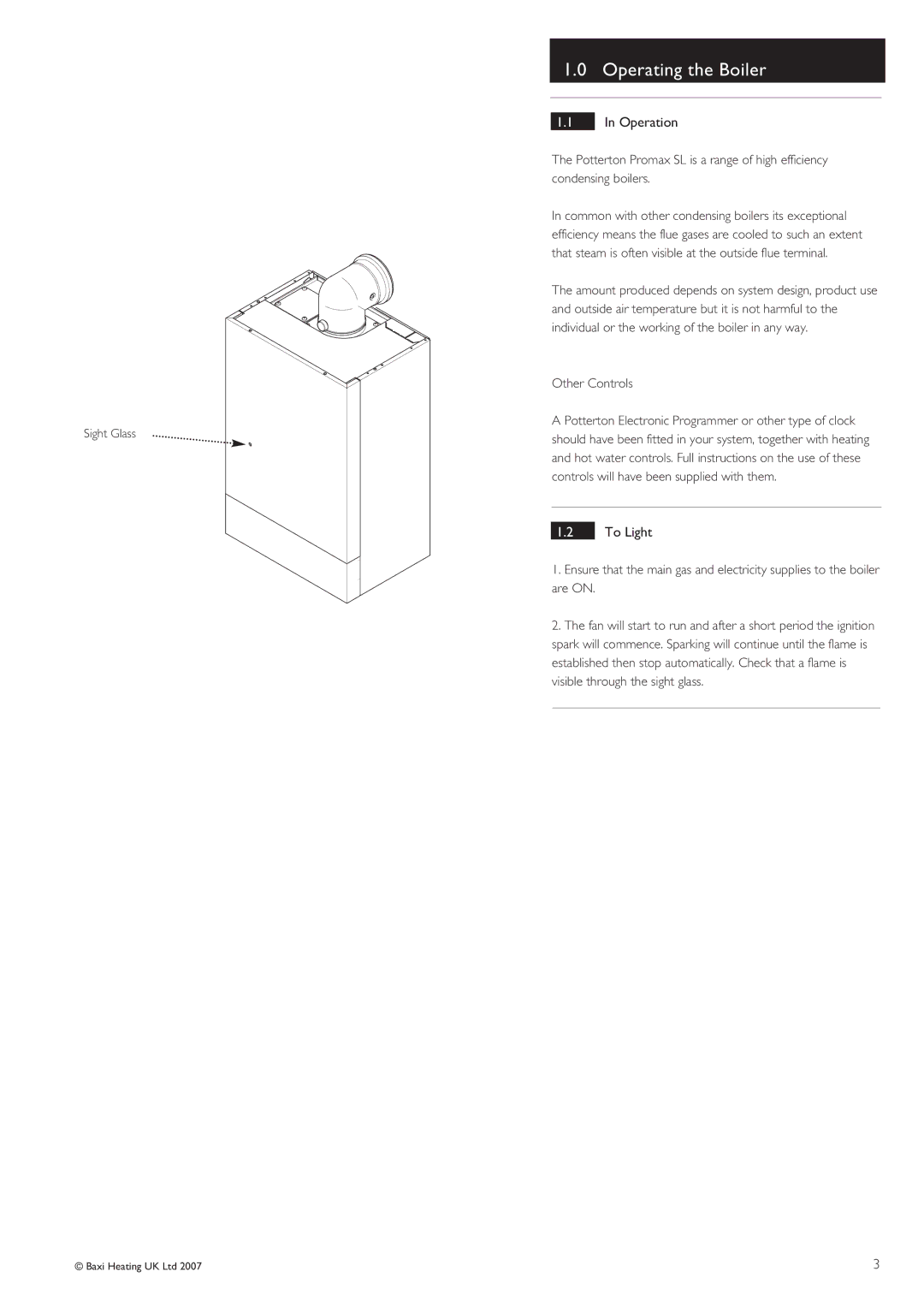 Baxi Potterton Promax SL warranty Operating the Boiler, Operation 
