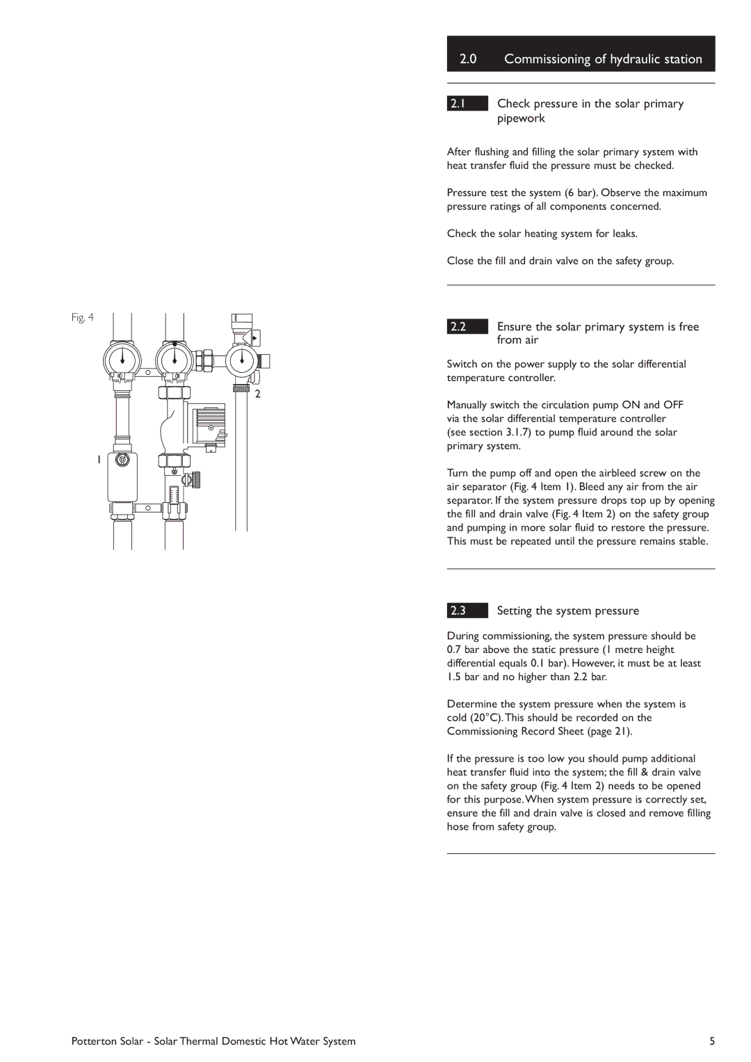 Baxi Potterton Solar Check pressure in the solar primary, Pipework, Ensure the solar primary system is free, From air 