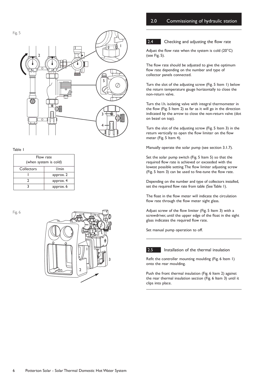 Baxi Potterton Solar manual Commissioning of hydraulic station, Checking and adjusting the flow rate, Approx 