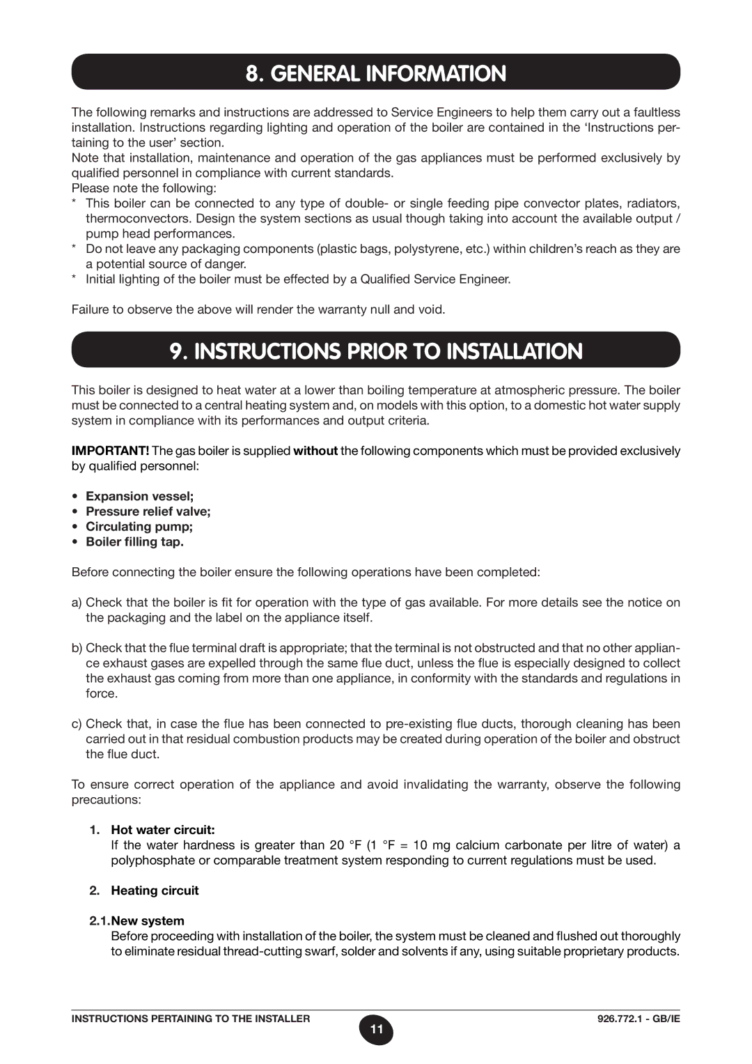 Baxi Potterton WH46, WH65 manual General Information, Hot water circuit, Heating circuit New system 