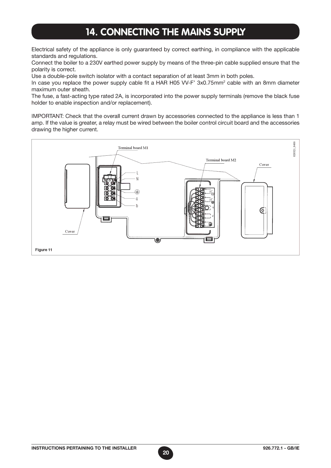 Baxi Potterton WH65, WH46 manual Connecting the Mains Supply 