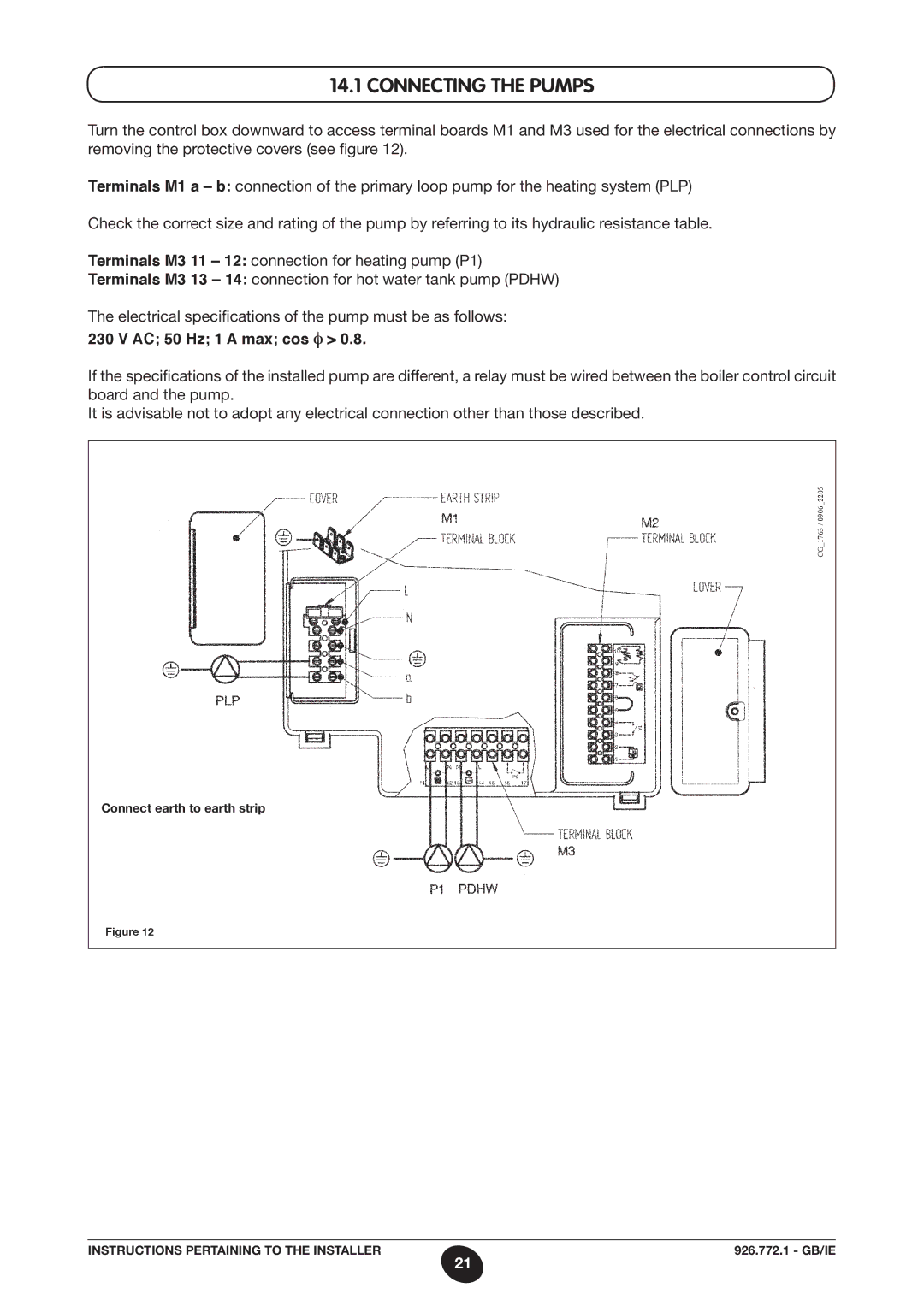 Baxi Potterton WH46, WH65 manual Connecting the Pumps, AC 50 Hz 1 a max cos φ 