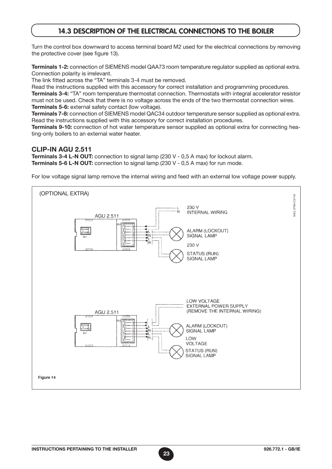 Baxi Potterton WH46, WH65 manual Description of the Electrical Connections to the Boiler, Clip-In Agu 