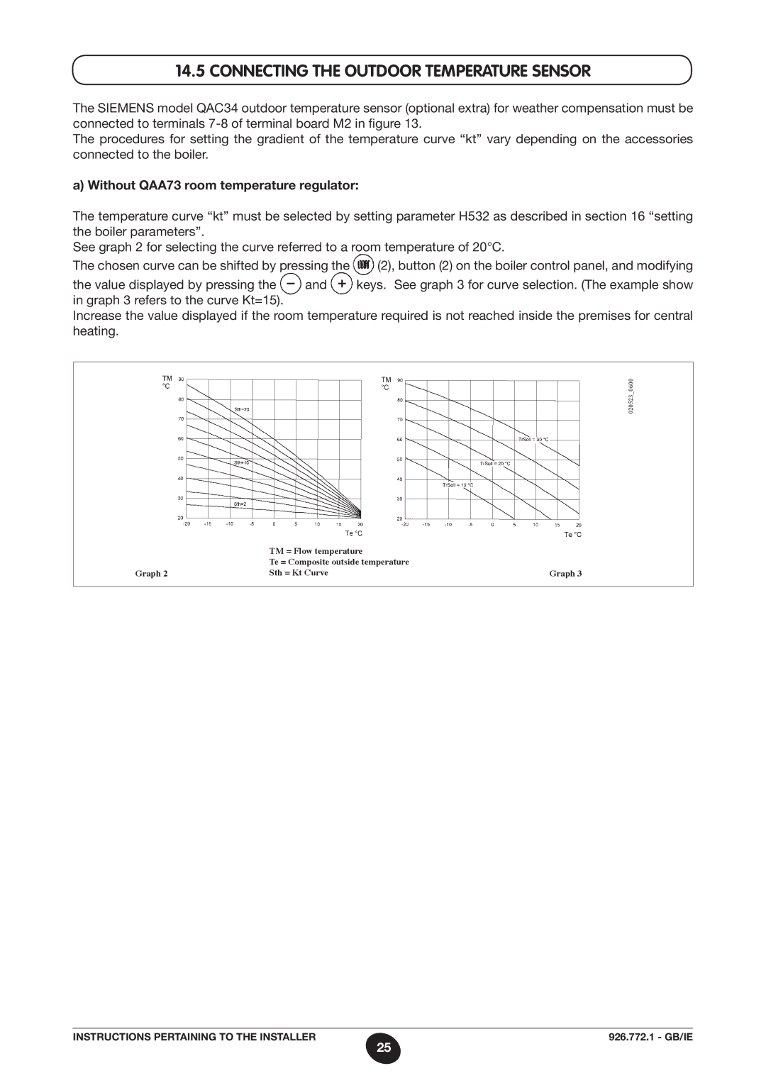 Baxi Potterton WH46, WH65 manual Connecting the Outdoor Temperature Sensor, Without QAA73 room temperature regulator 