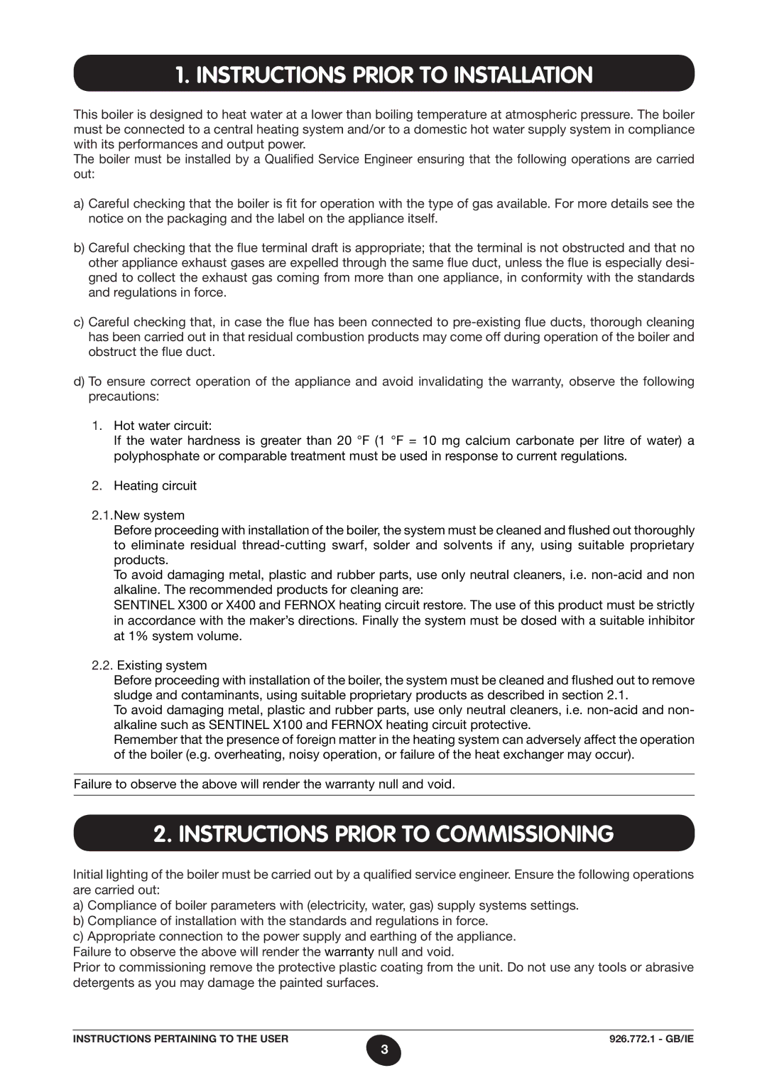 Baxi Potterton WH46, WH65 manual Instructions Prior to Installation, Instructions Prior to Commissioning 