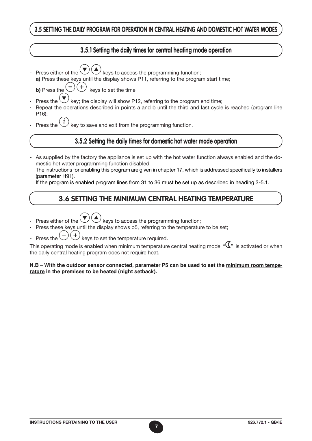 Baxi Potterton WH46, WH65 manual Setting the daily times for central heating mode operation 