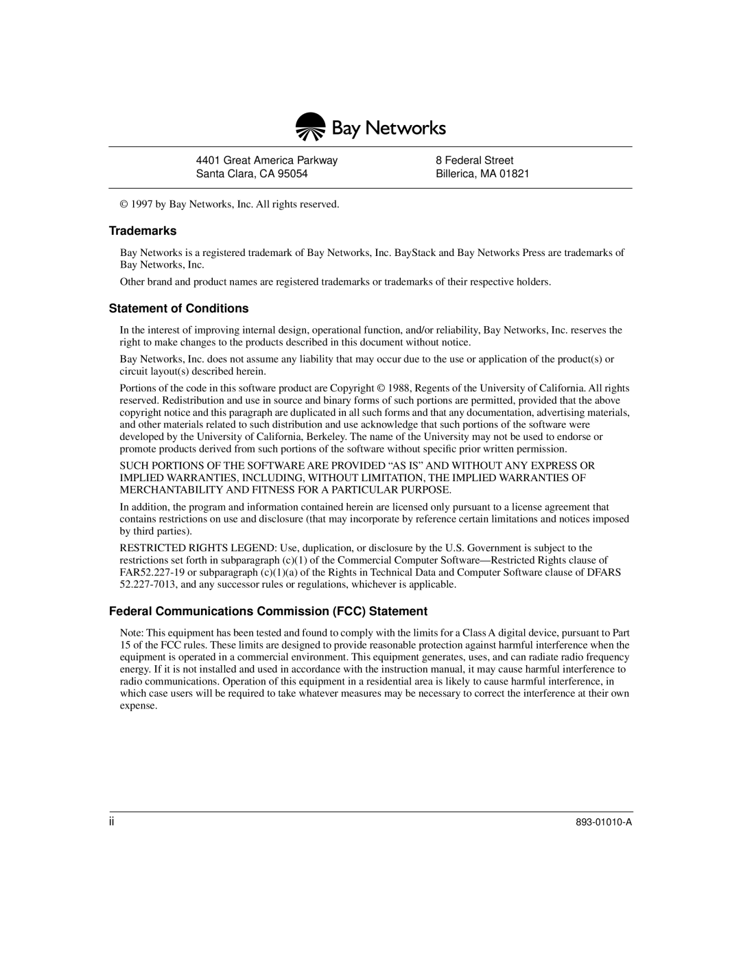 Bay Technical Associates 304, 303 Trademarks, Statement of Conditions, Federal Communications Commission FCC Statement 