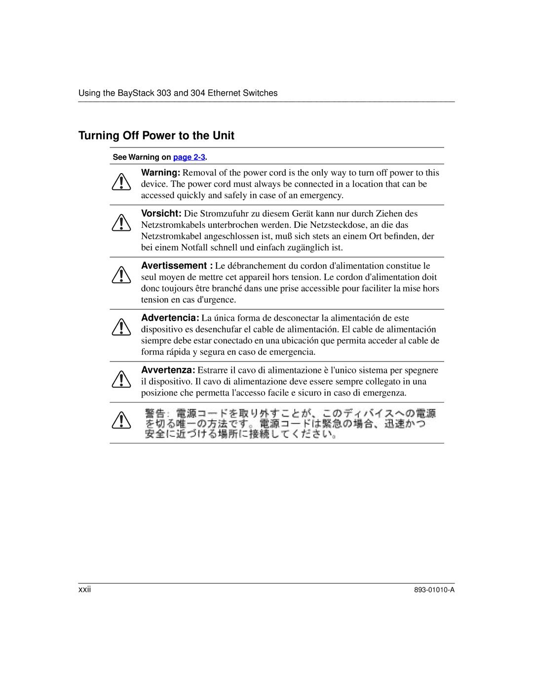 Bay Technical Associates 304, 303 manual Turning Off Power to the Unit, See Warning on 