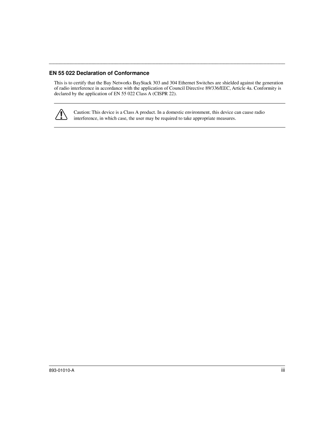 Bay Technical Associates 303, 304 manual EN 55 022 Declaration of Conformance 