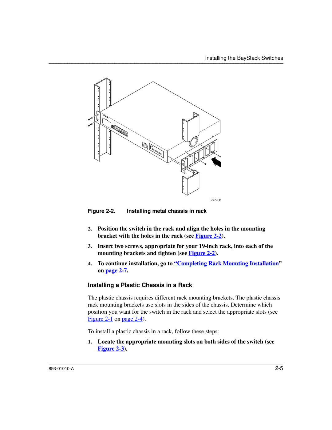 Bay Technical Associates 303, 304 manual Installing a Plastic Chassis in a Rack, Installing metal chassis in rack 