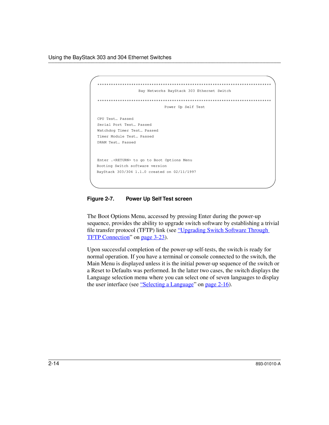 Bay Technical Associates 304, 303 manual Power Up Self Test screen 