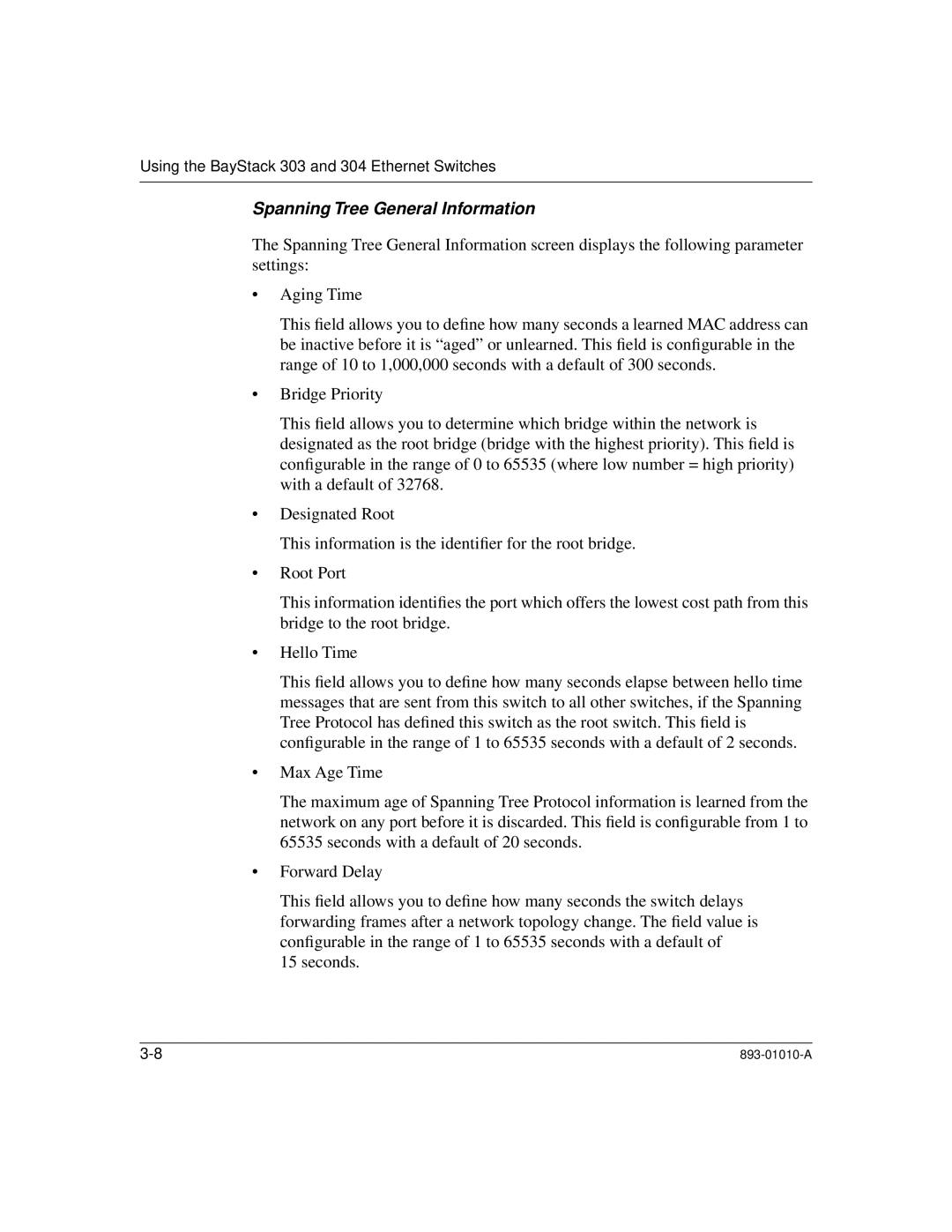 Bay Technical Associates 304, 303 manual Spanning Tree General Information 