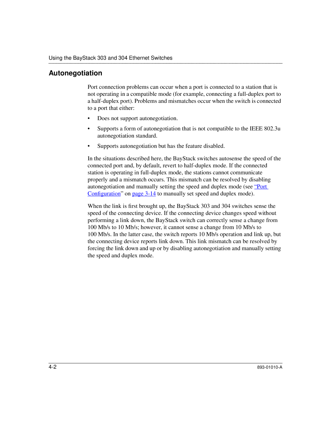 Bay Technical Associates 304, 303 manual Autonegotiation 