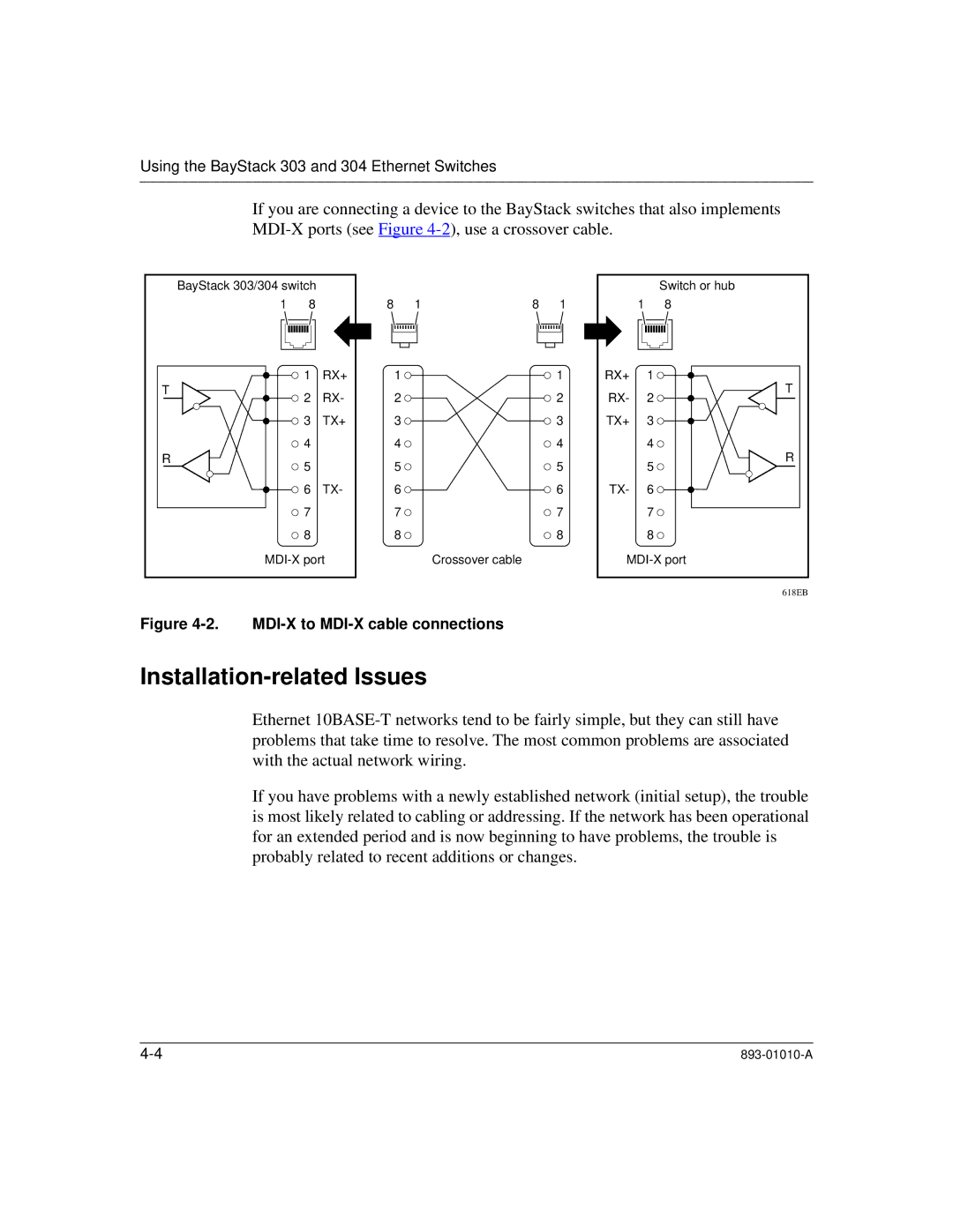 Bay Technical Associates 304, 303 manual Installation-related Issues, MDI-X to MDI-X cable connections 