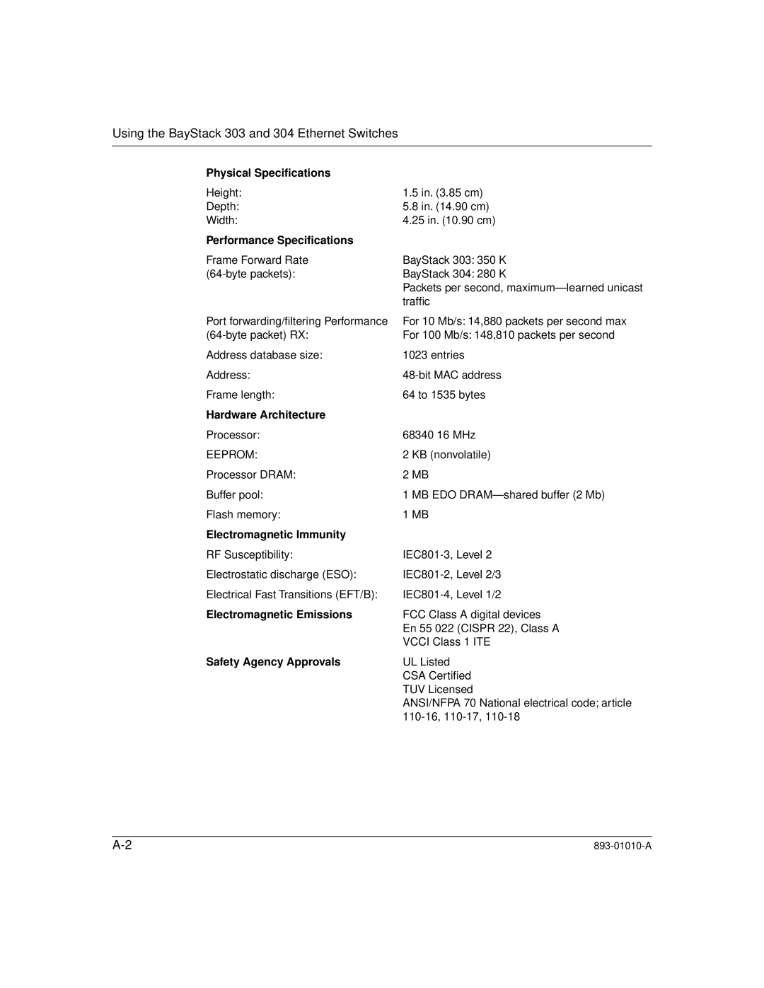 Bay Technical Associates 304, 303 manual Physical Speciﬁcations, Performance Speciﬁcations, Hardware Architecture 