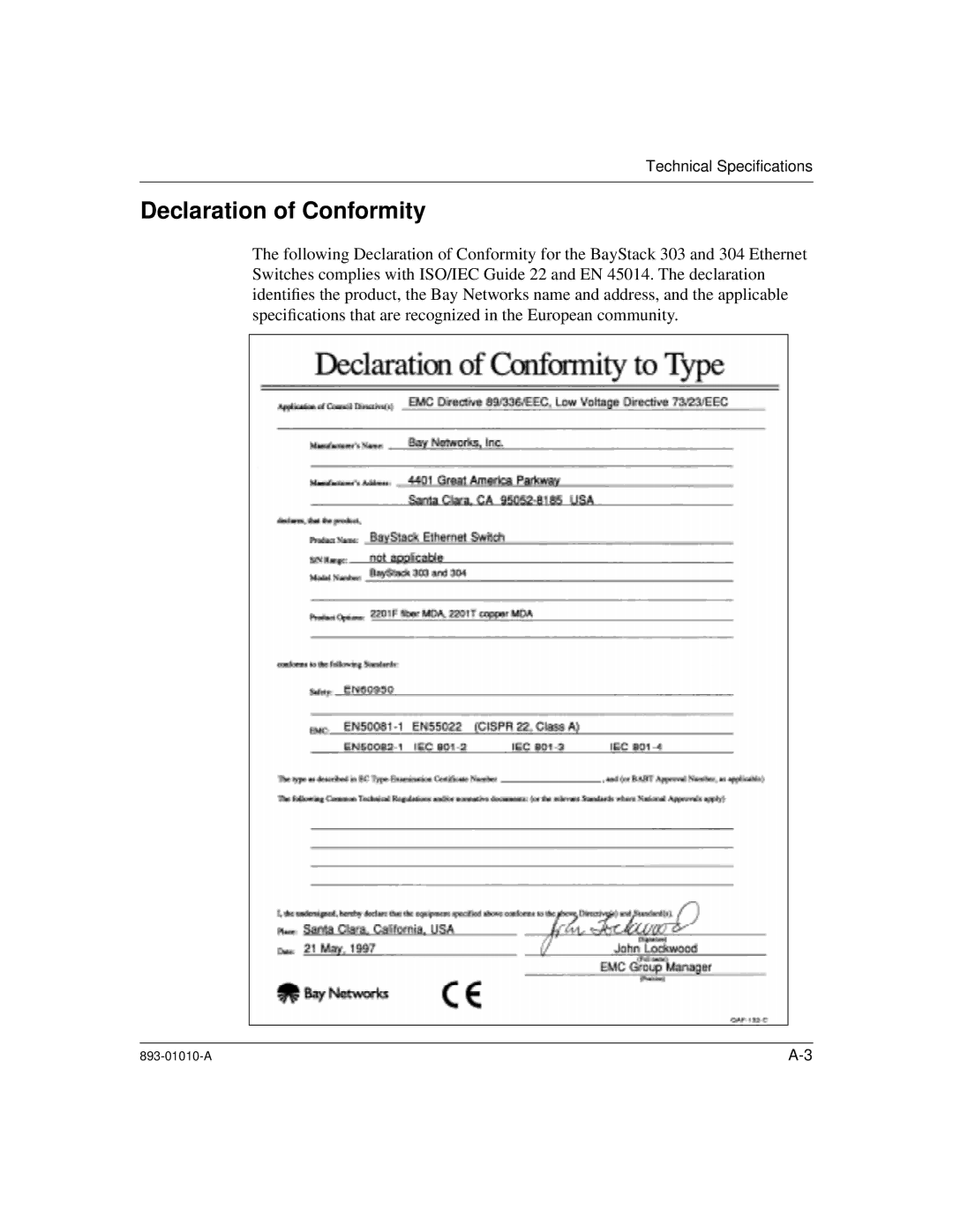 Bay Technical Associates 303, 304 manual Declaration of Conformity 