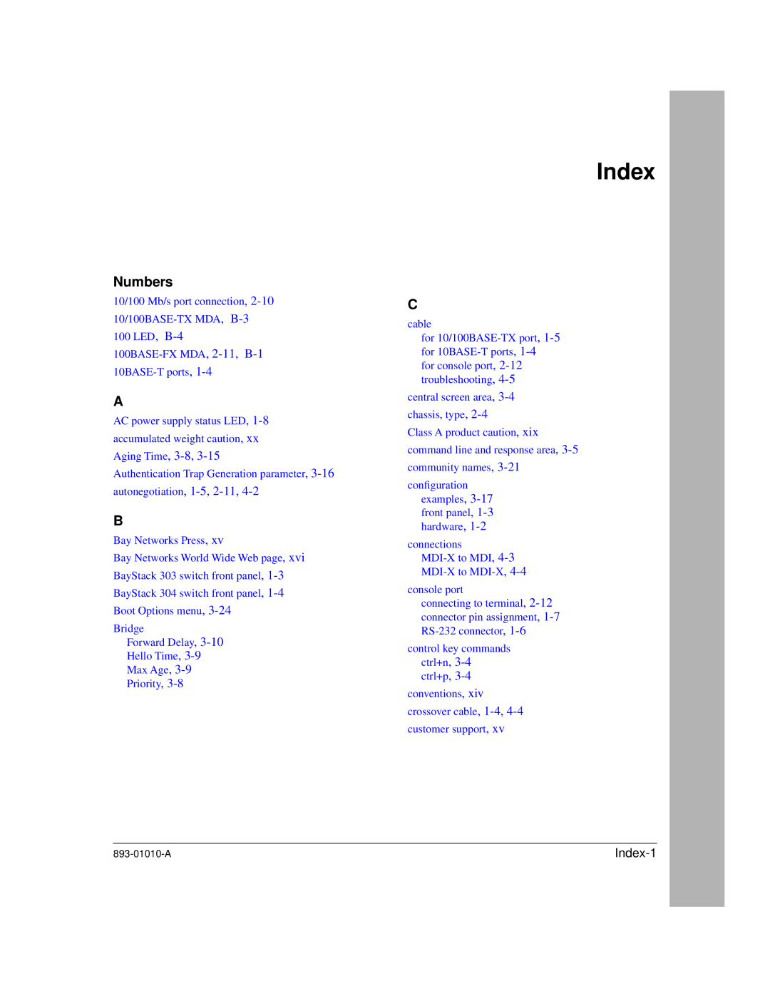 Bay Technical Associates 303, 304 manual Numbers, Autonegotiation, 1-5, 2-11 