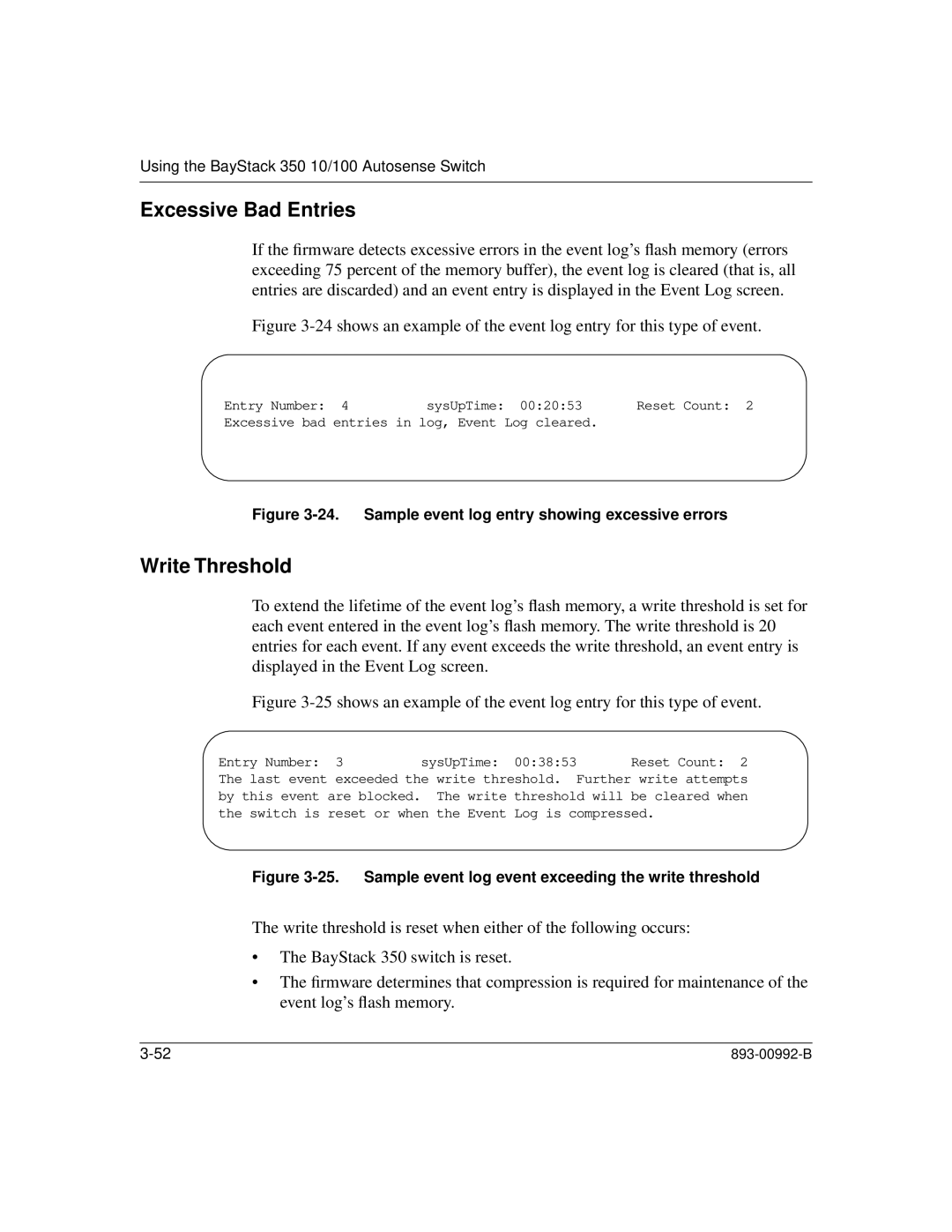 Bay Technical Associates 350 manual Excessive Bad Entries, Write Threshold 