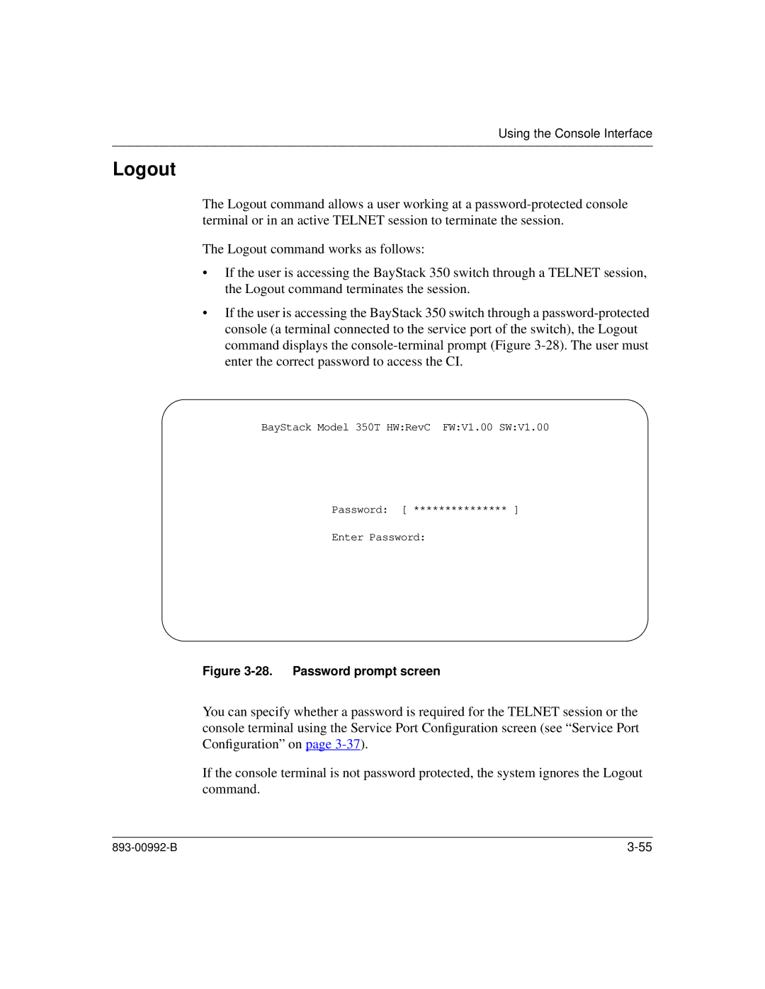 Bay Technical Associates 350 manual Logout, Password prompt screen 