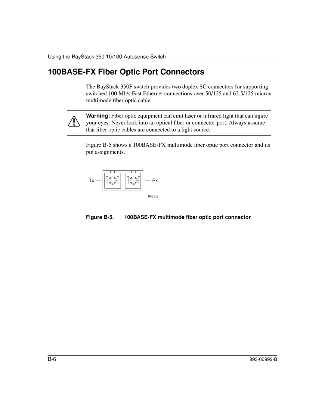 Bay Technical Associates 350 manual 100BASE-FX Fiber Optic Port Connectors 