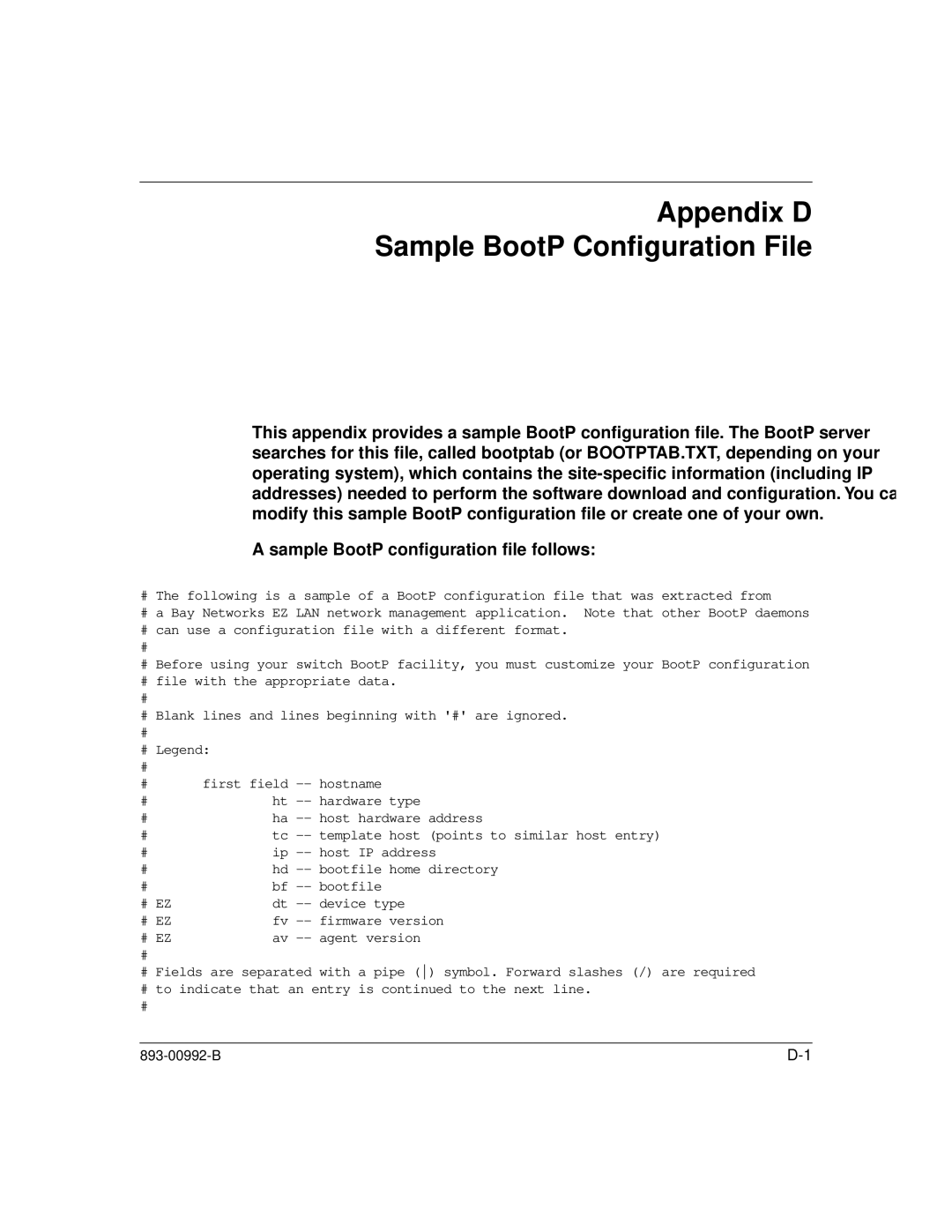 Bay Technical Associates 350 manual Appendix D Sample BootP Conﬁguration File 