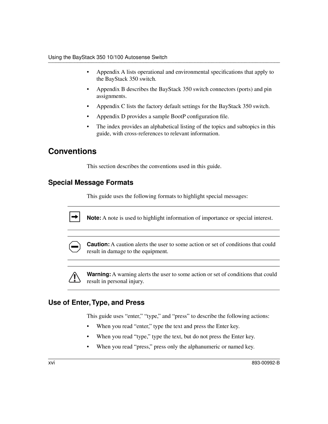 Bay Technical Associates 350 manual Conventions, Special Message Formats, Use of Enter, Type, and Press 