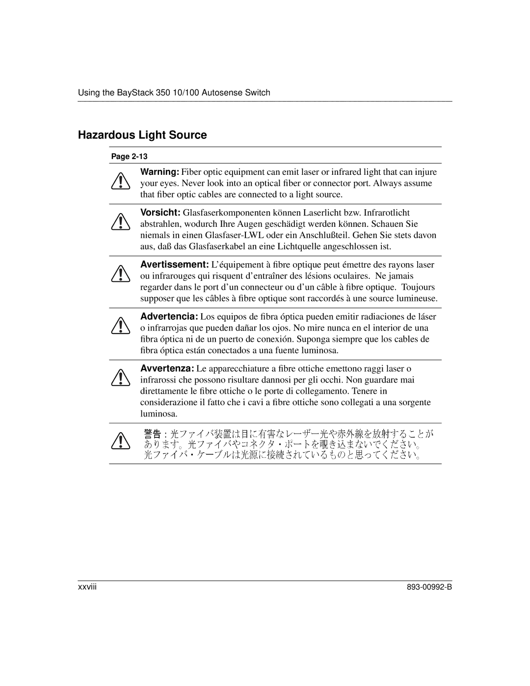 Bay Technical Associates 350 manual Hazardous Light Source 