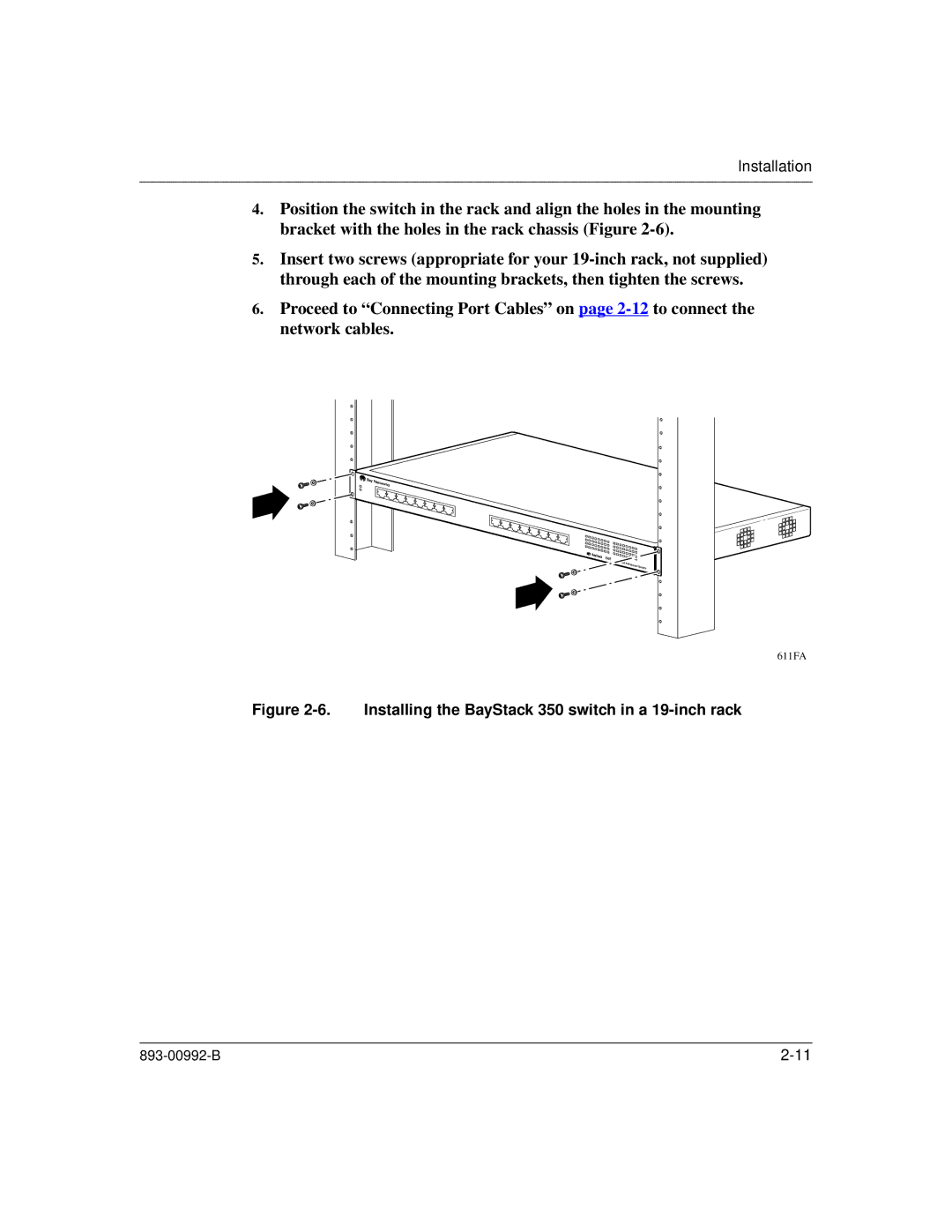 Bay Technical Associates manual Installing the BayStack 350 switch in a 19-inch rack 