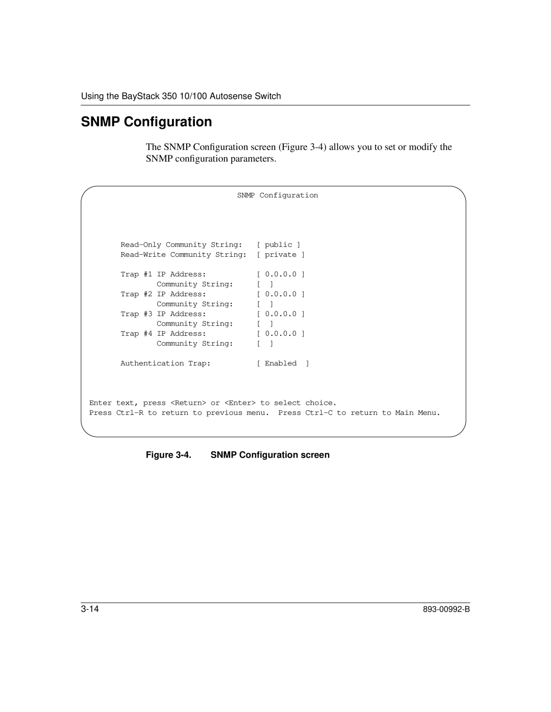 Bay Technical Associates 350 manual Snmp Conﬁguration screen 