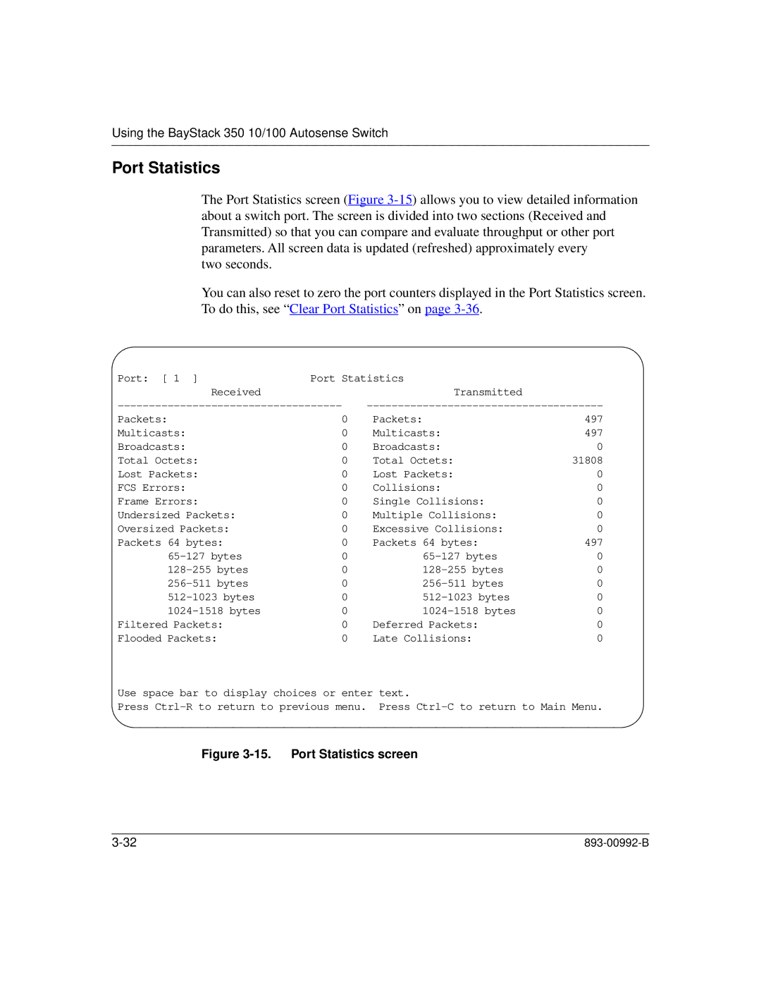 Bay Technical Associates 350 manual Port Statistics screen 