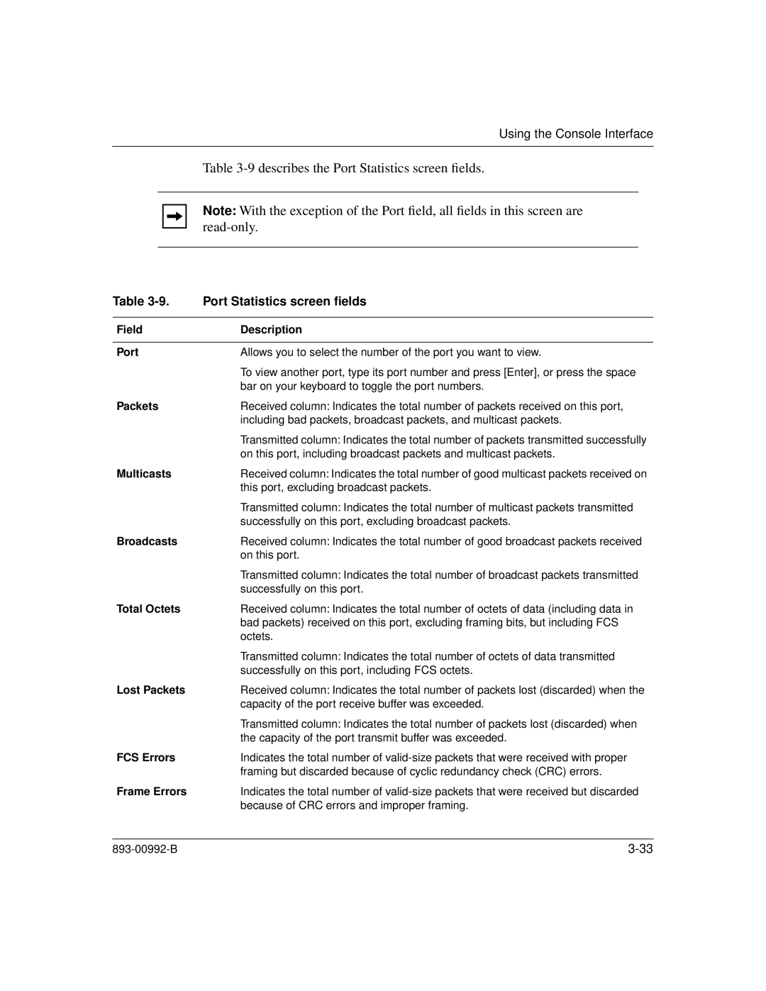 Bay Technical Associates 350 manual Describes the Port Statistics screen ﬁelds 