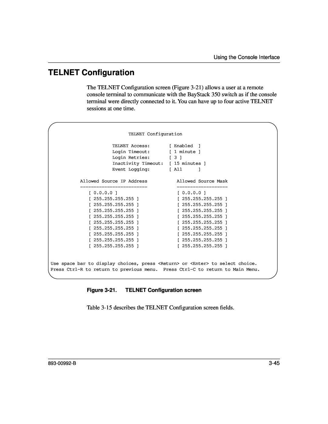 Bay Technical Associates 350 manual TELNET Conﬁguration 