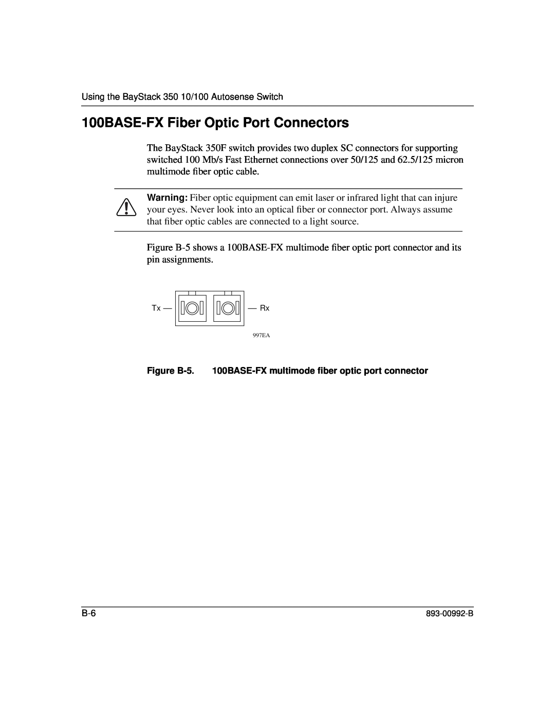 Bay Technical Associates 350 manual 100BASE-FX Fiber Optic Port Connectors 