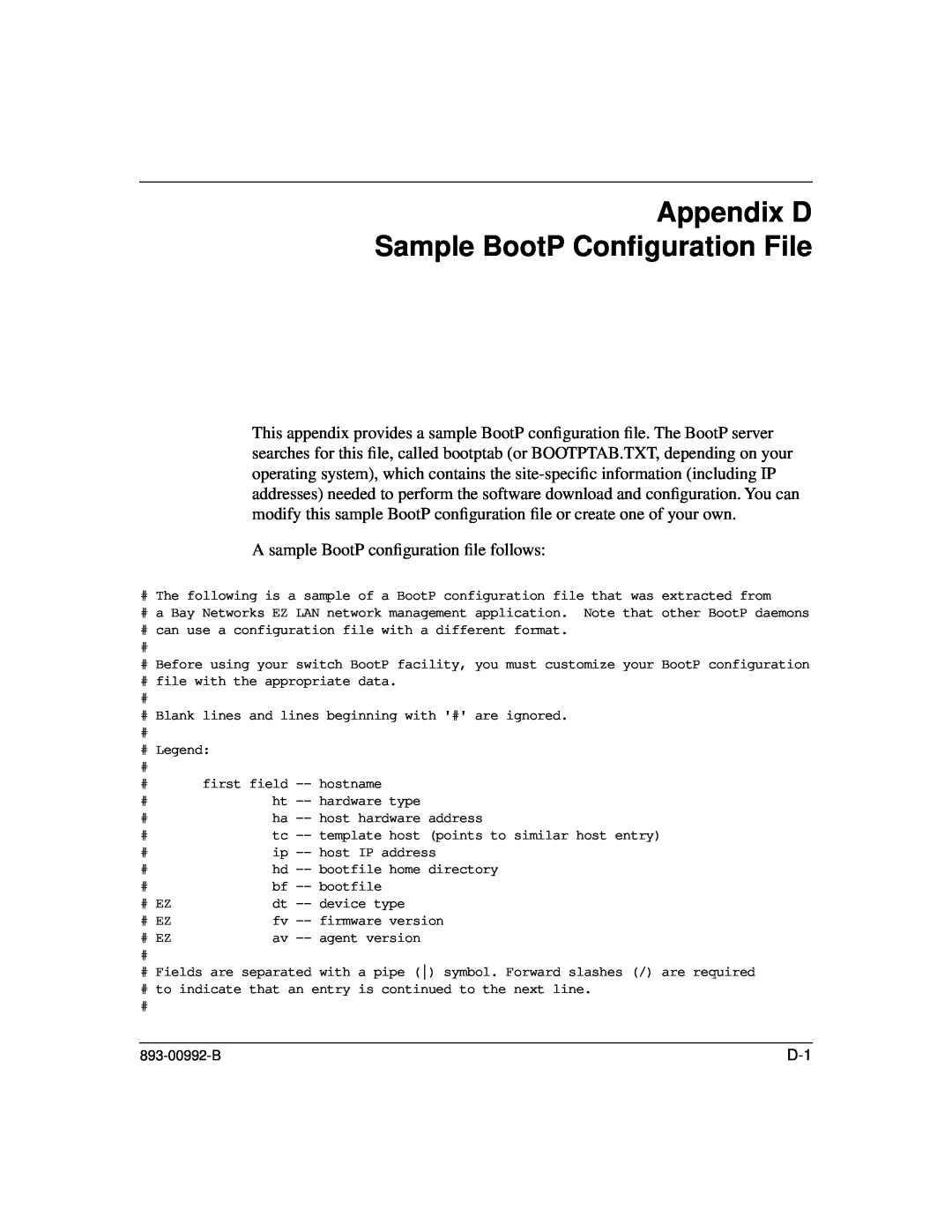Bay Technical Associates 350 manual Appendix D Sample BootP Conﬁguration File 