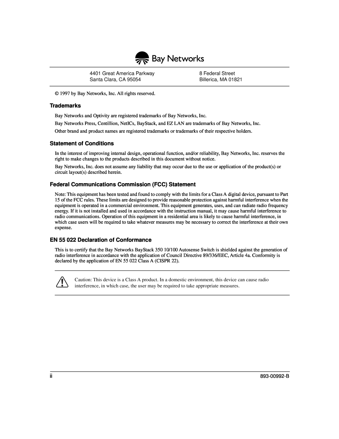 Bay Technical Associates 350 manual Trademarks, Statement of Conditions, Federal Communications Commission FCC Statement 