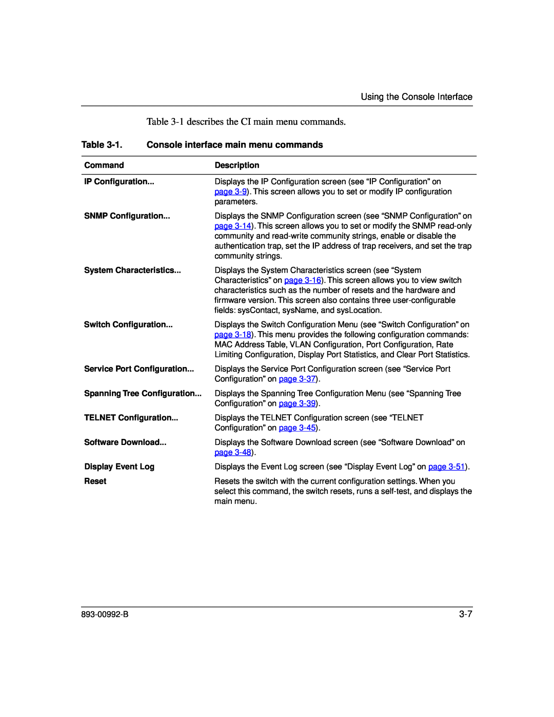 Bay Technical Associates 350 manual 1 describes the CI main menu commands, Using the Console Interface 