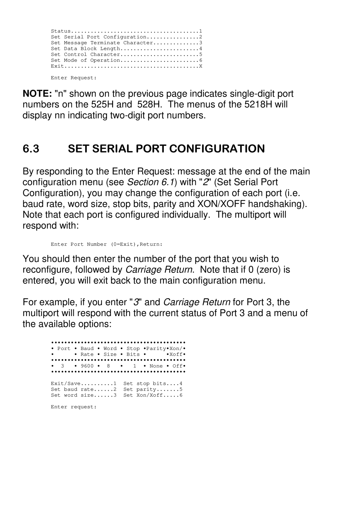 Bay Technical Associates 5218H, 528H, 529H, 525H owner manual Enter Port Number 0=Exit,Return 