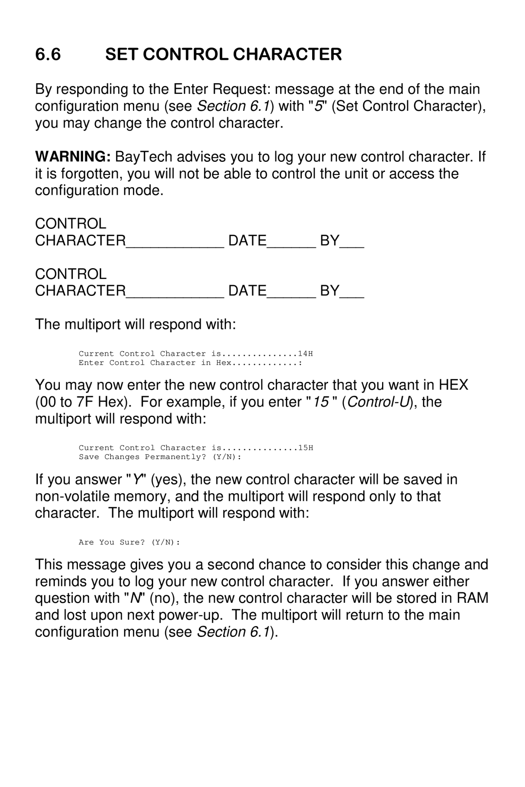 Bay Technical Associates 5218H, 528H, 529H, 525H owner manual Control 