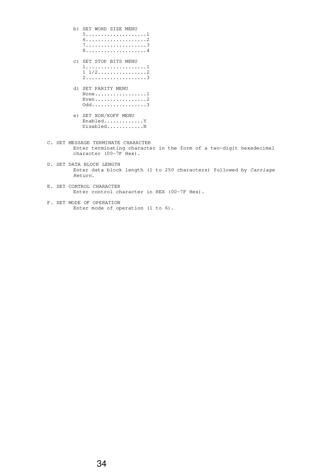 Bay Technical Associates 525H, 5218H, 528H, 529H owner manual SET Message Terminate Character 