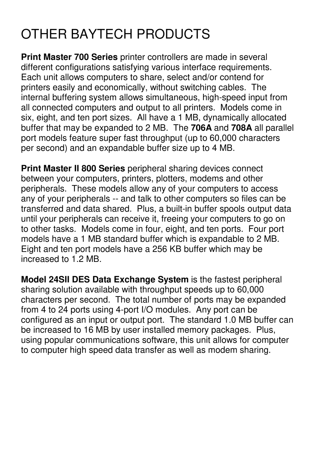 Bay Technical Associates 525H, 5218H, 528H, 529H owner manual Other Baytech Products 