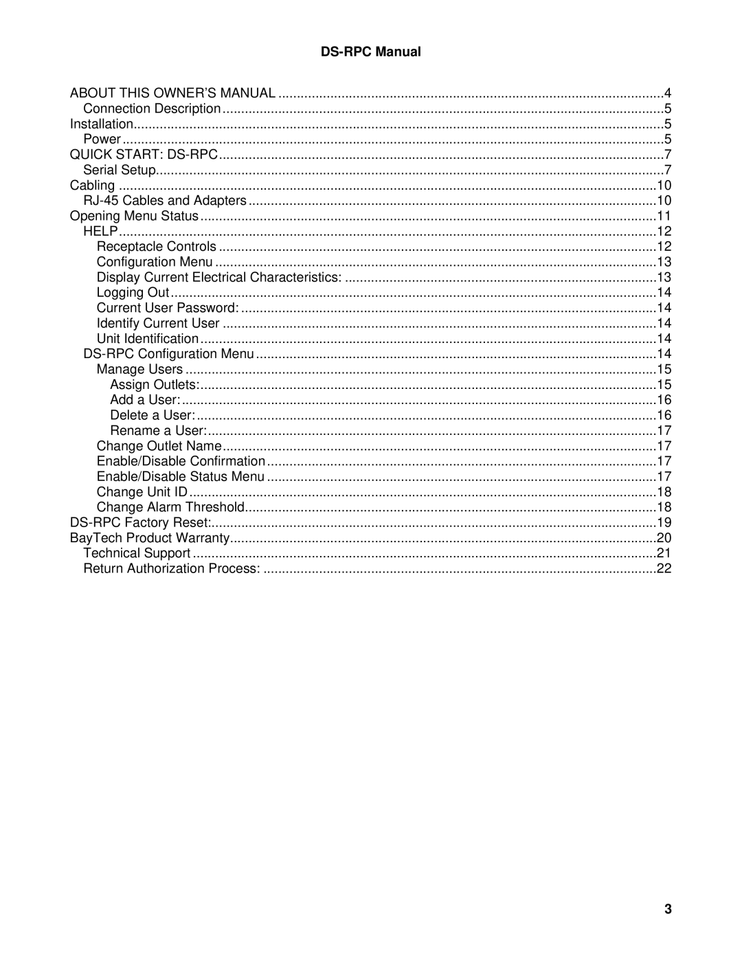 Bay Technical Associates DS2-RPC, DS4D-RPC manual DS-RPC Manual 