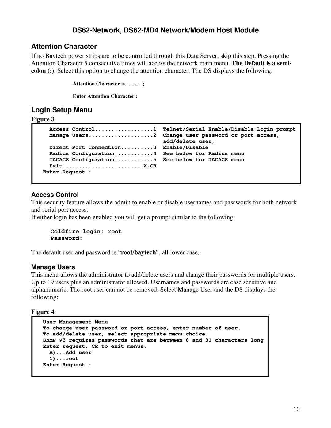 Bay Technical Associates DS62-MD4, DS Series manual Login Setup Menu, Access Control 