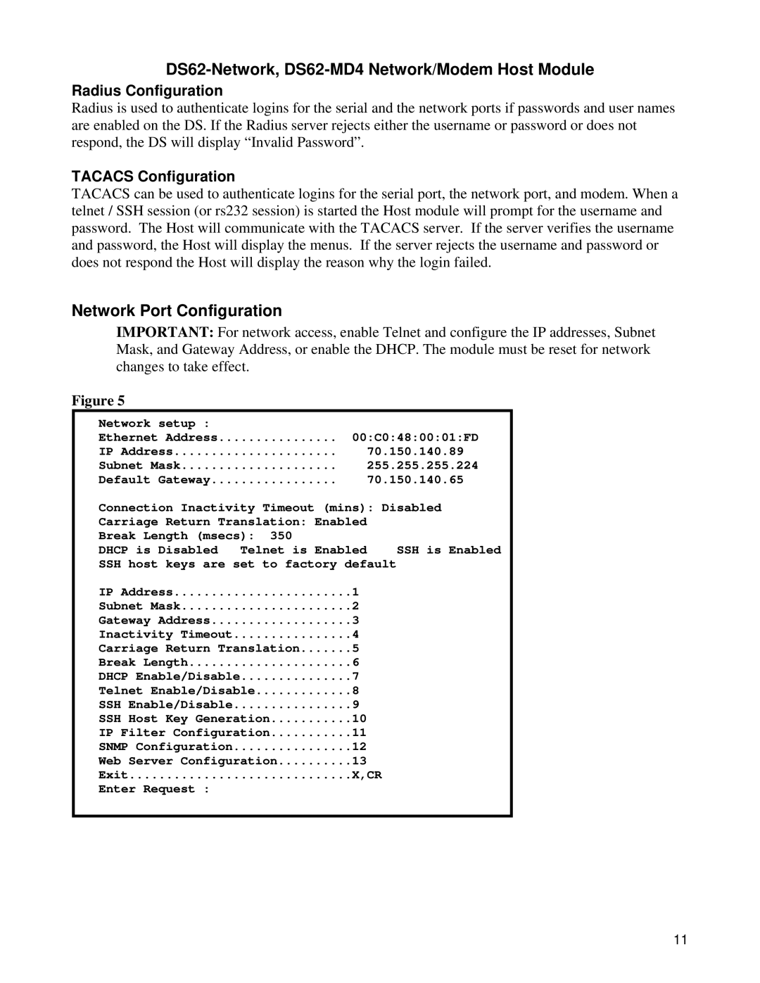 Bay Technical Associates DS Series, DS62-MD4 manual Network Port Configuration, Radius Configuration 