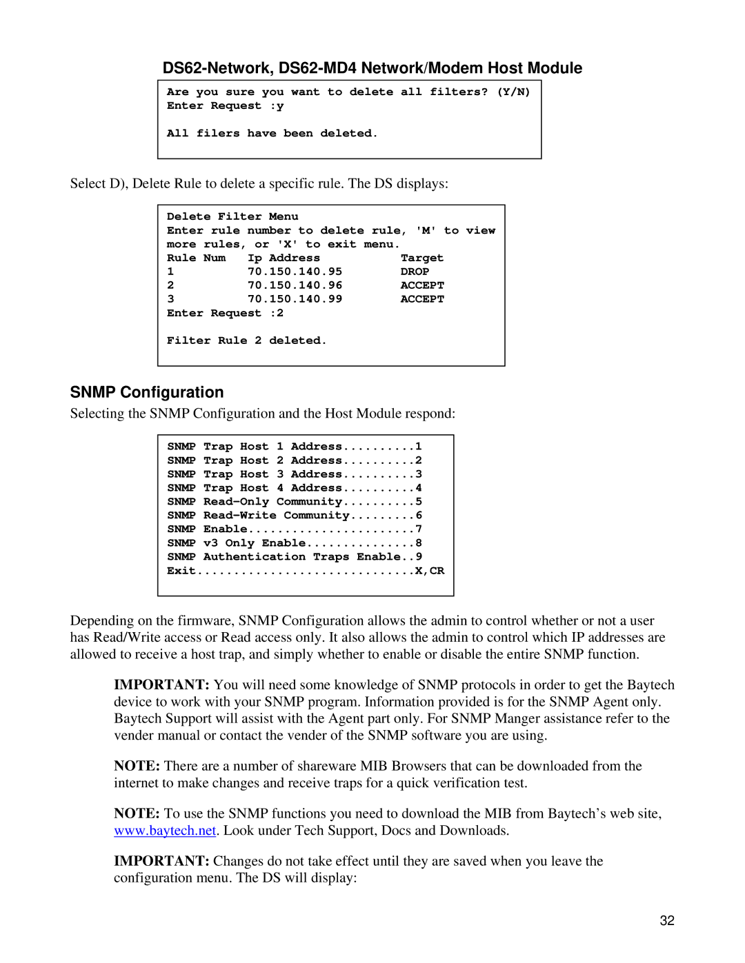 Bay Technical Associates DS Series, DS62-MD4 manual Snmp Configuration 