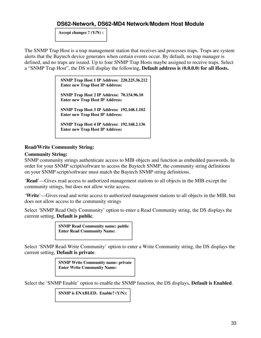 Bay Technical Associates DS62-MD4, DS Series manual Read/Write Community String 