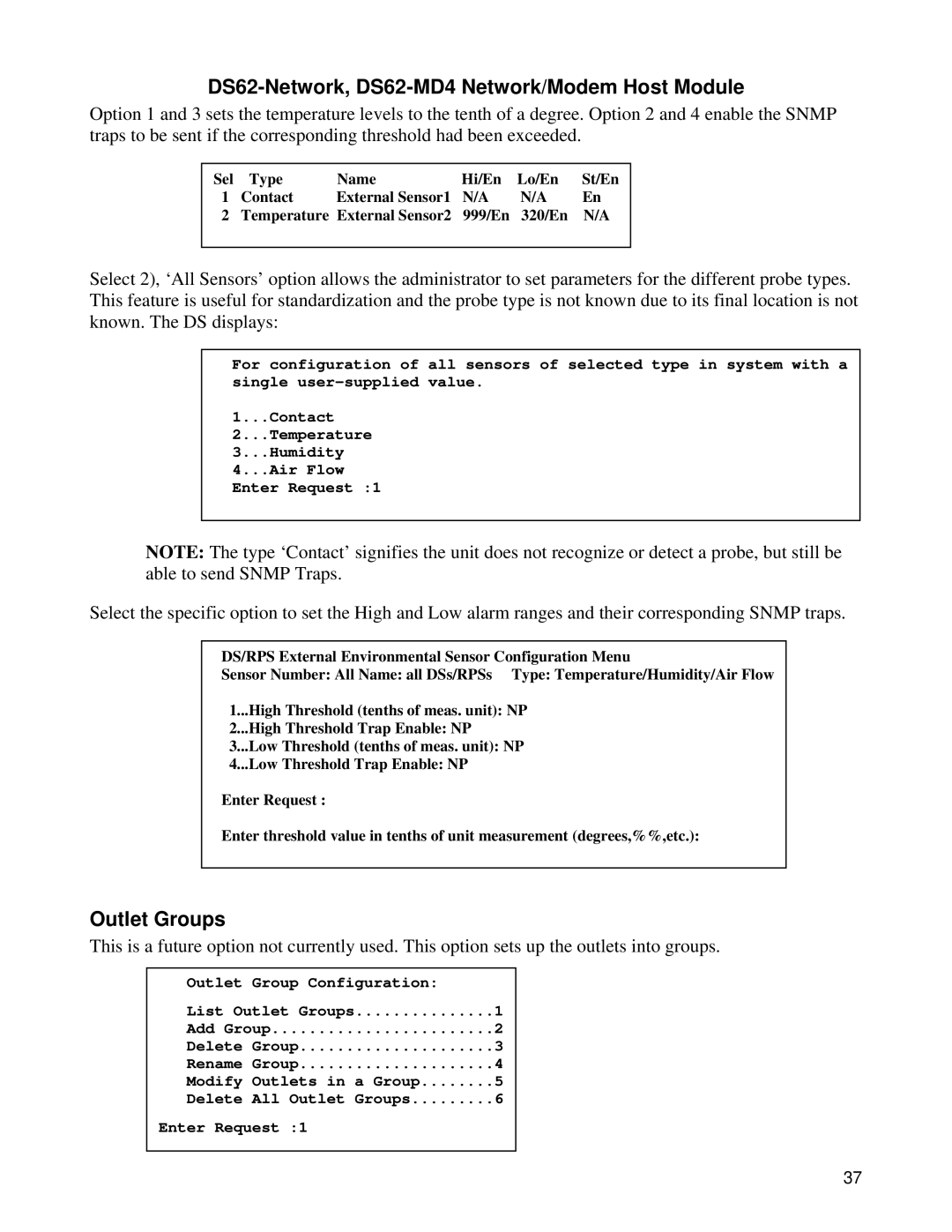 Bay Technical Associates DS62-MD4, DS Series manual Outlet Groups 