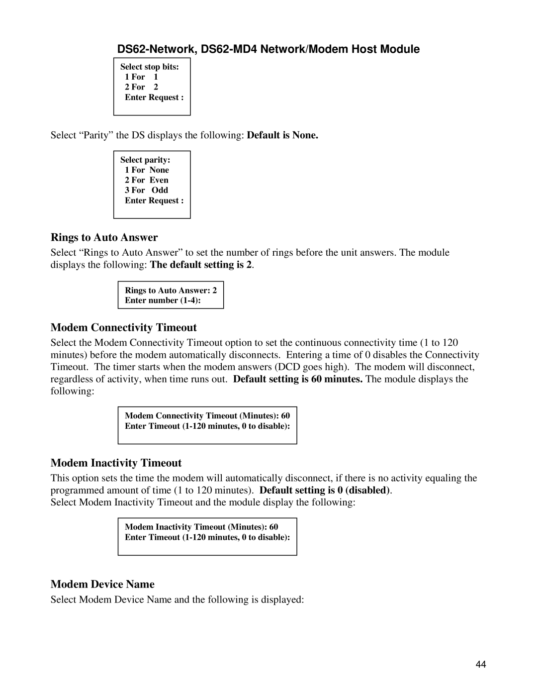 Bay Technical Associates DS Series, DS62-MD4 manual Modem Device Name 